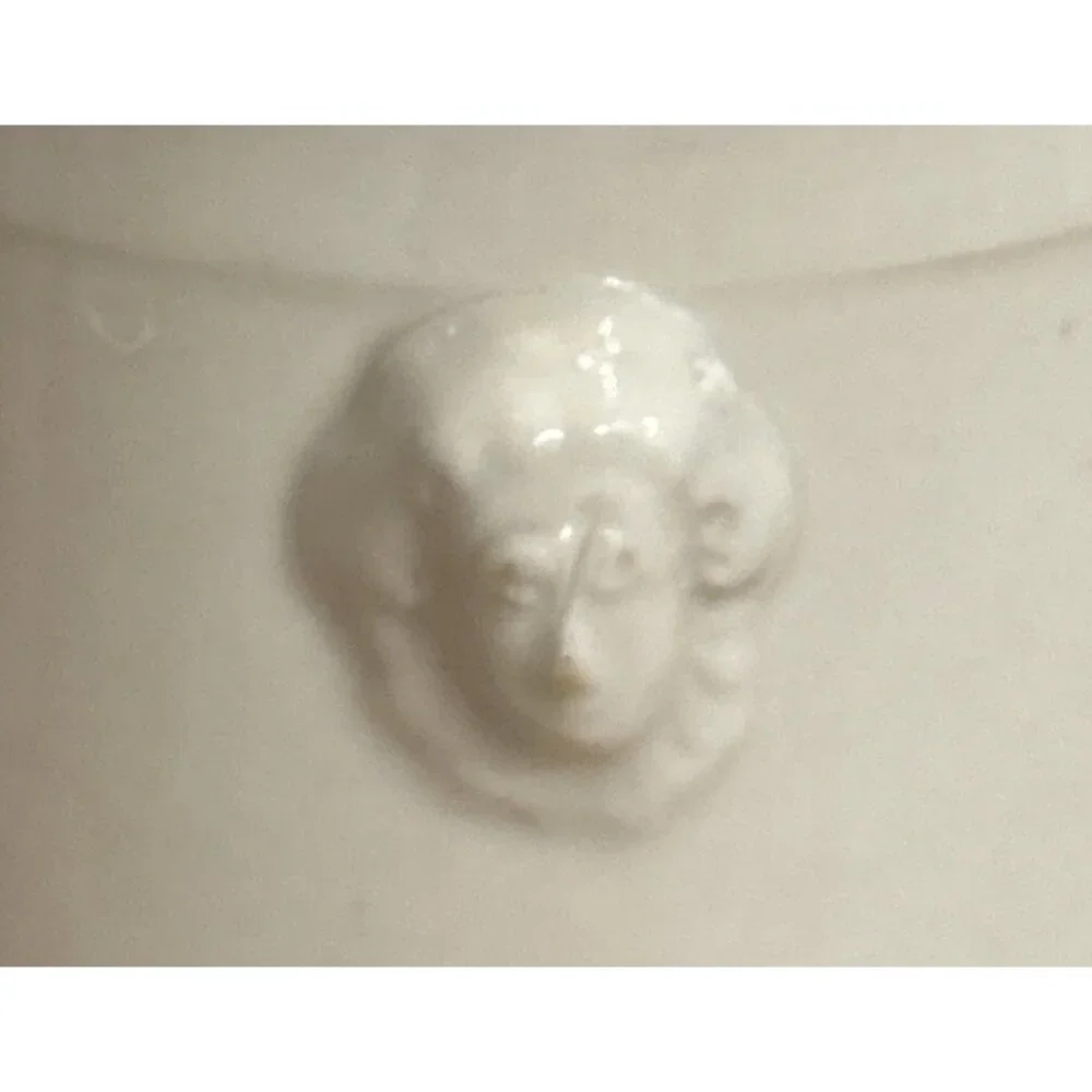 Antique Sugar Bowl Shaving Mug Heavy Stoneware 3D Relief Face White 3.5”